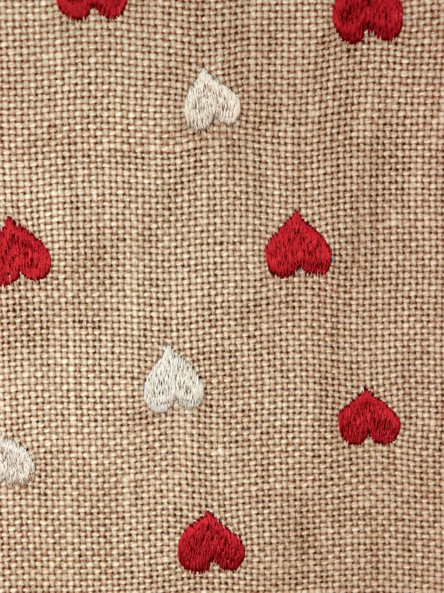 Silver and Red Heart Embroidered Table Runner with Pompoms at Ends | Valentine's Day Gift for Her | Beige - 12 x 84 Inch - Image 3